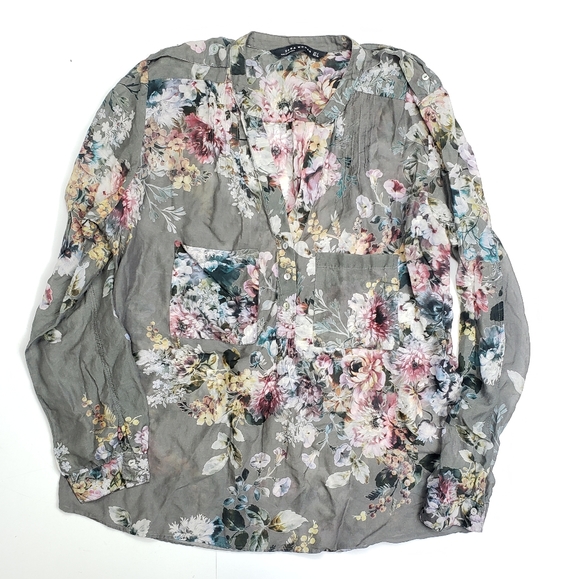 Zara Tops - Zara | Woman Floral Longsleeve 2 Pocket Top